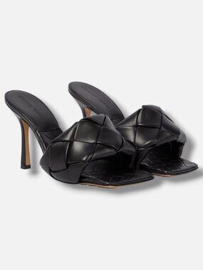 Bottega Veneta Women's Black Lido leather Sandals Shoe Size 44E